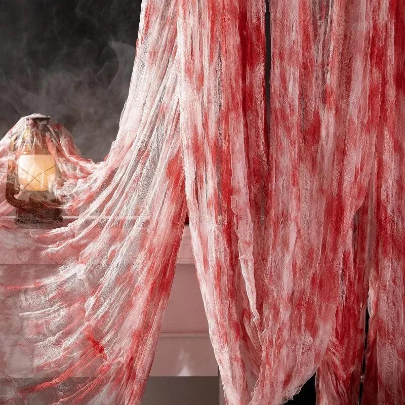 Tela de Gasa Halloween Decoracion Beige con Sangre