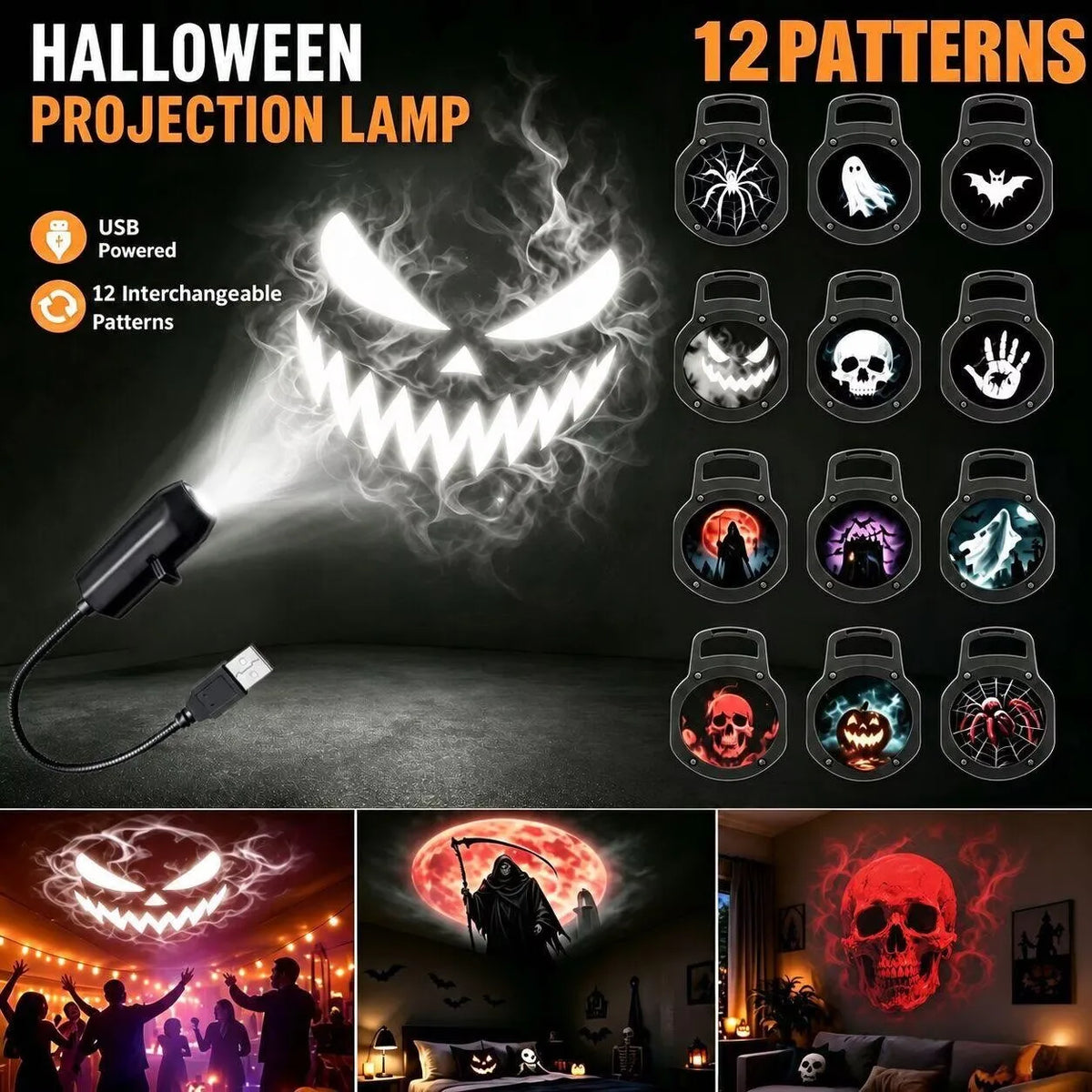 Proyector led halloween fantasma calavera lampara nocturna decoracion habitacion
