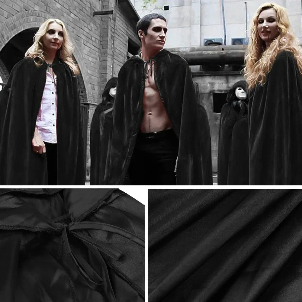 Capa halloween larga capucha terciopelo negro deluxe unisex bruja vampiro - Vista 2