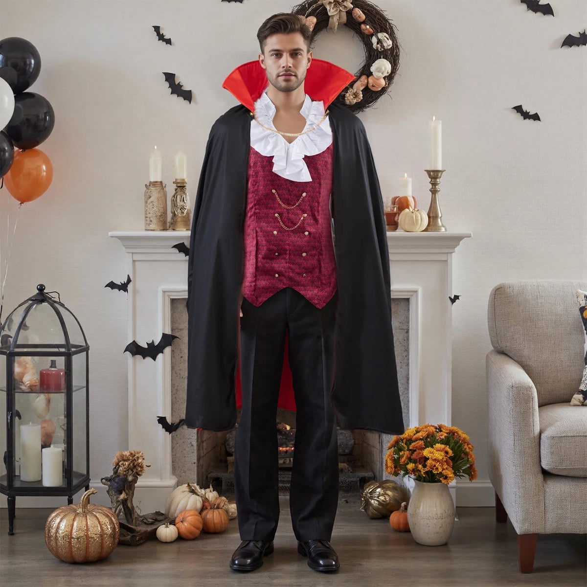Disfraz vampiro conde adulto halloween con capa y chaleco aristocrata - Vista 3