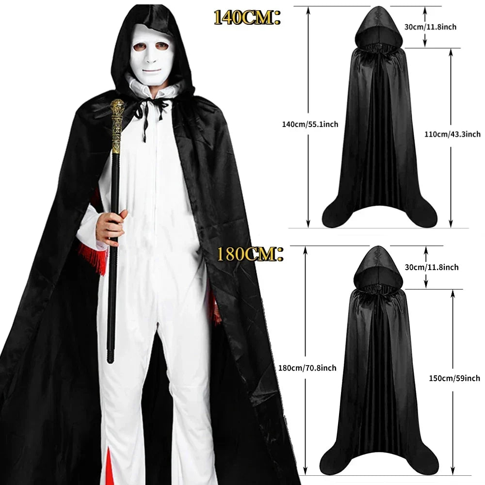 Capa halloween larga capucha terciopelo negro deluxe unisex bruja vampiro - Vista 5