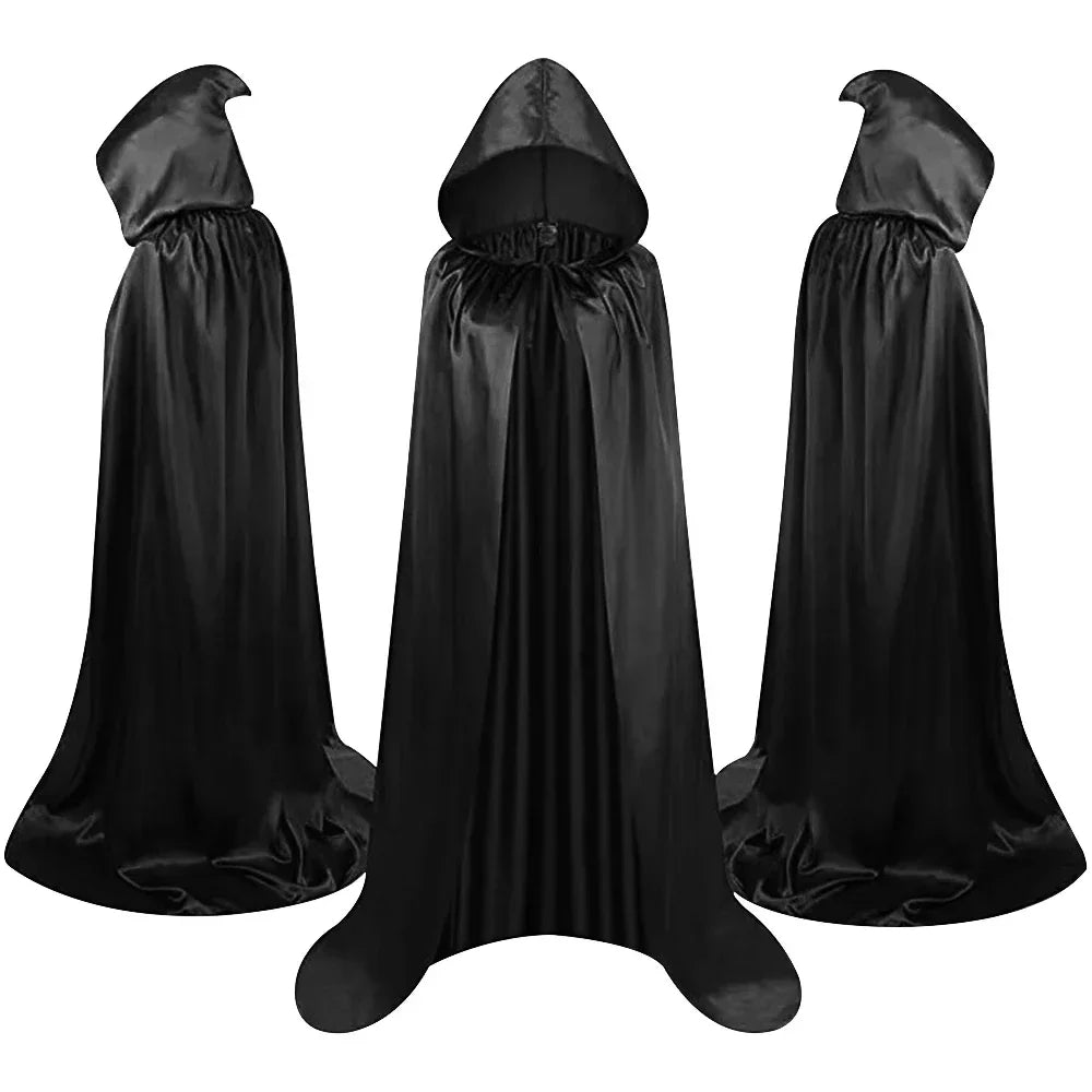 Capa halloween larga capucha terciopelo negro deluxe unisex bruja vampiro