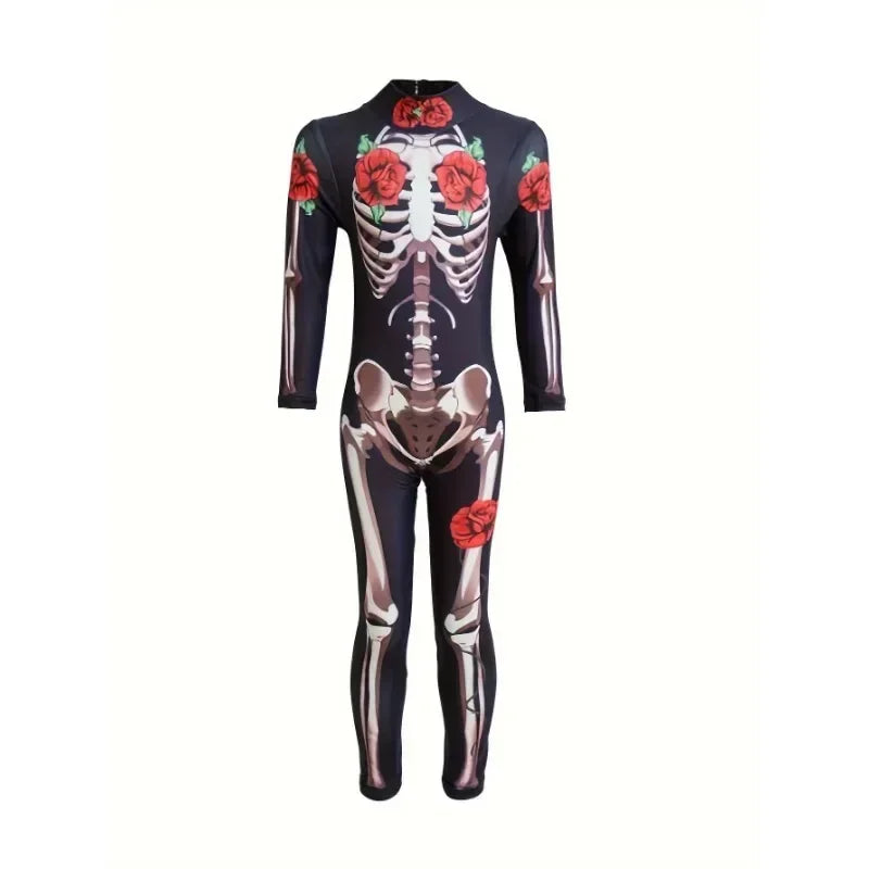 Disfraz catrina novia cadaver halloween mujer mono esqueleto con rosas - Vista 3