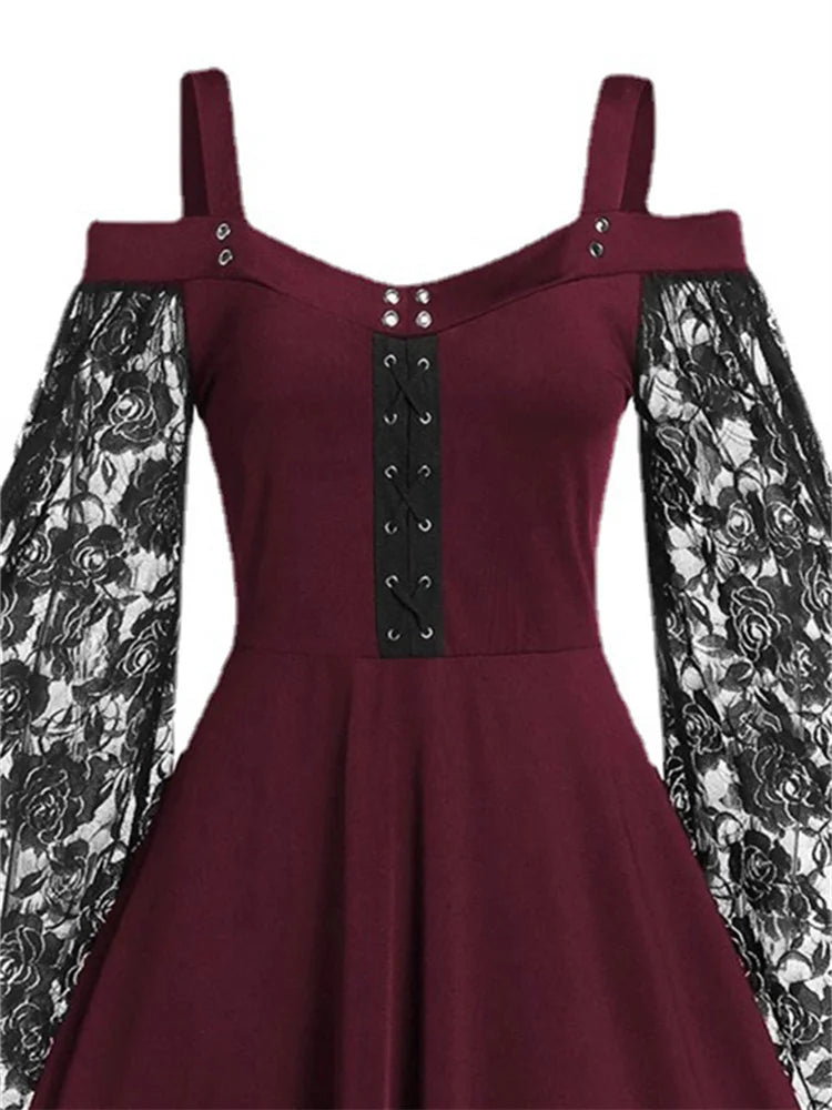 Vestido gotico victoriano halloween mujer encaje hombro descubierto - Vista 5