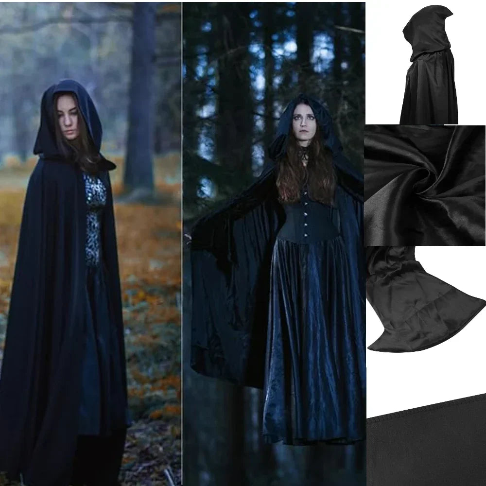 Capa halloween larga capucha terciopelo negro deluxe unisex bruja vampiro - Vista 3