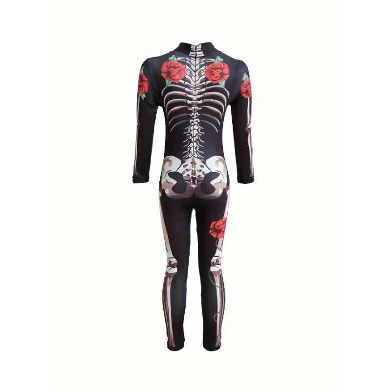 Disfraz catrina novia cadaver halloween mujer mono esqueleto con rosas - Vista 8