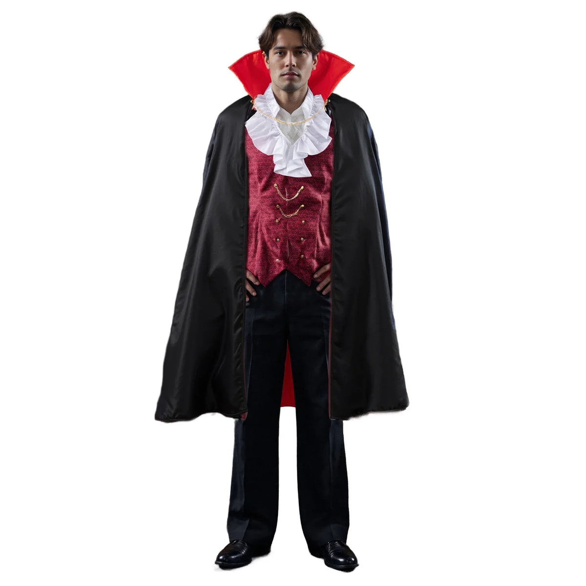 Disfraz vampiro conde adulto halloween con capa y chaleco aristocrata