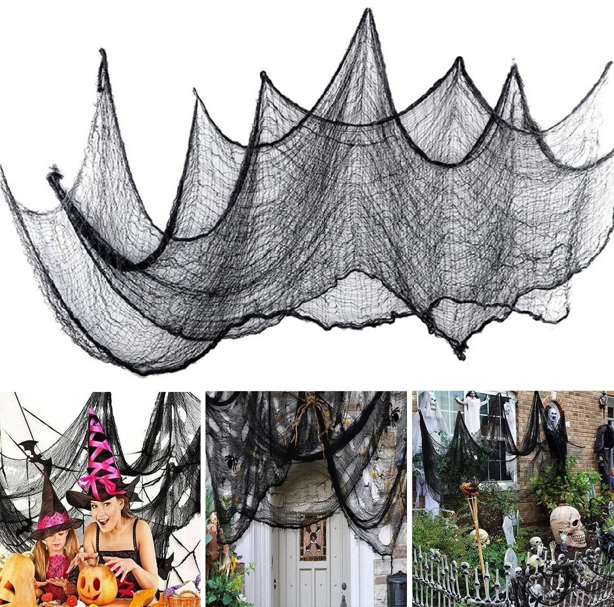 Tela gasa negra halloween decoracion espeluznante 76x183cm