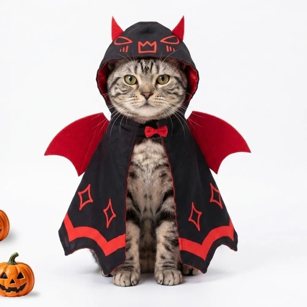Disfraz vampiro mascotas halloween gato perro capa alas pajarita