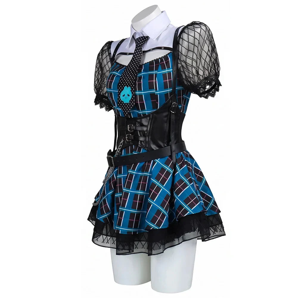 Disfraz colegiala gotica halloween mujer monster frankie cuadros - Vista 3