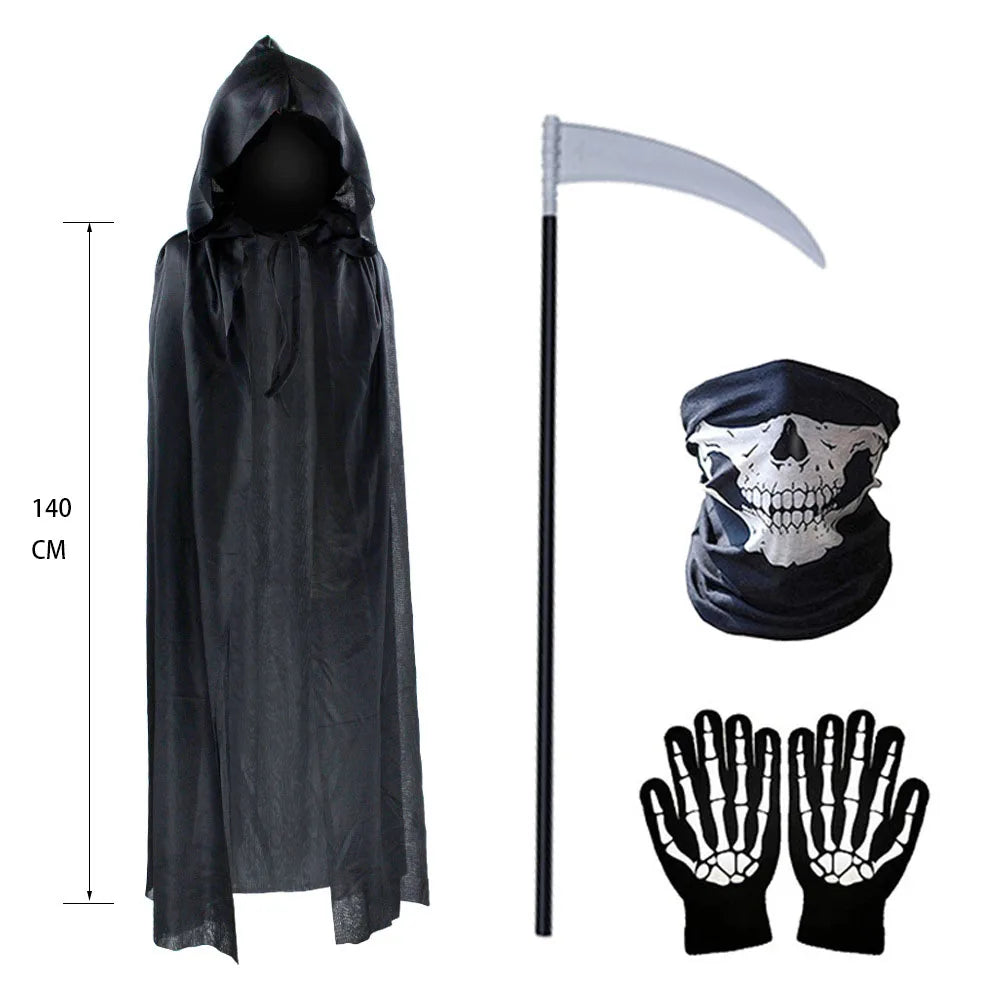 Disfraz segador muerte halloween set completo capa guardana mascara calavera