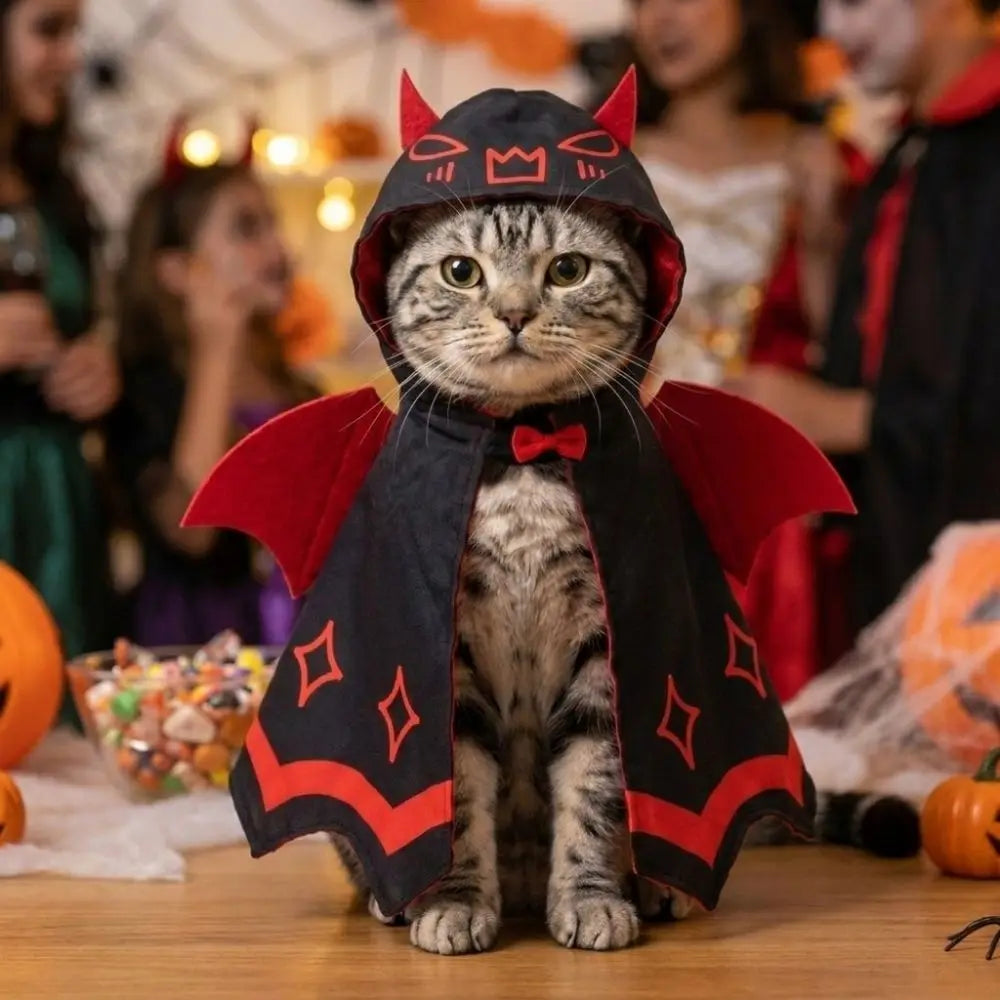 Disfraz vampiro mascotas halloween gato perro capa alas pajarita - Vista 2