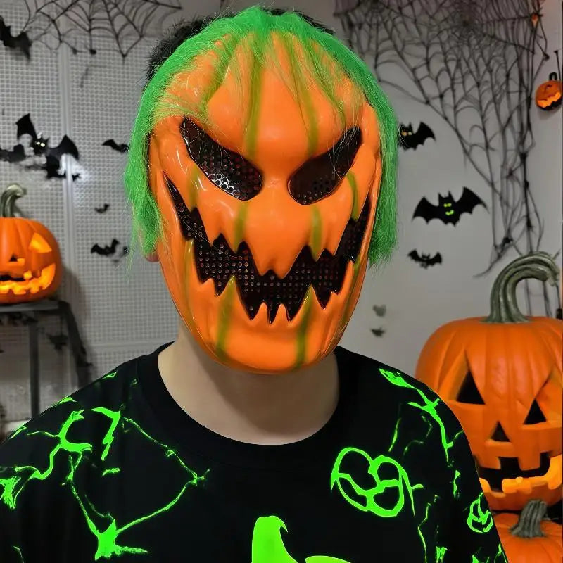 Mascara calabaza siniestra halloween demonio cuernos boca diabolica - Vista 3