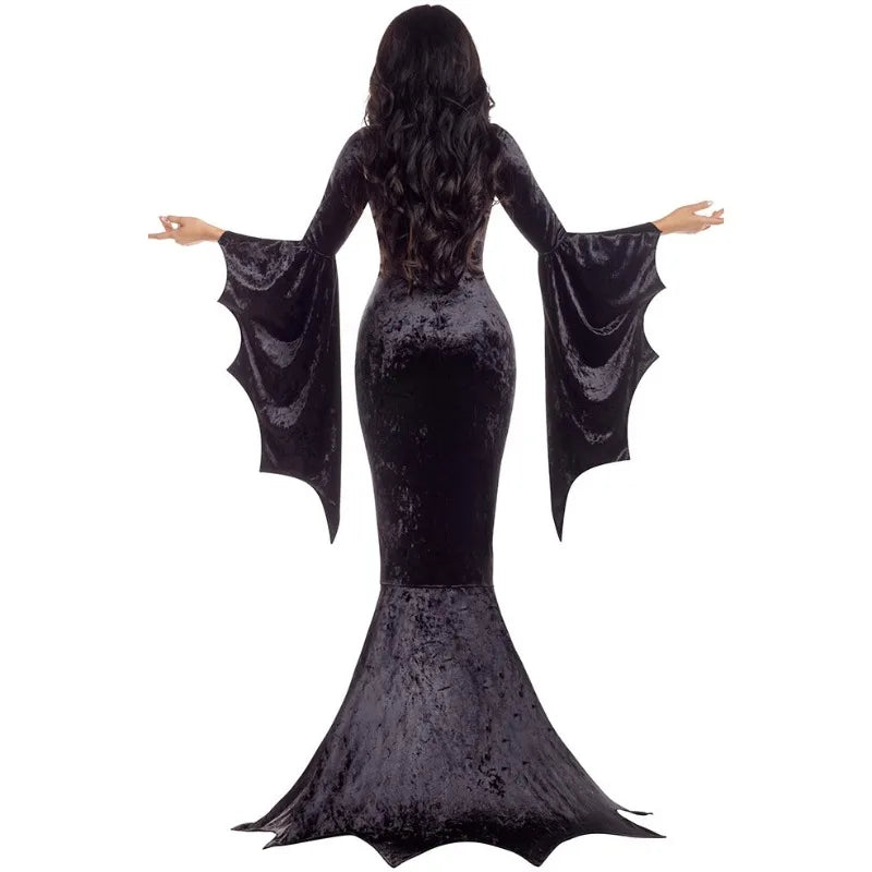 Disfraz morticia addams halloween vestido largo gotico con cola mujer - Vista 2