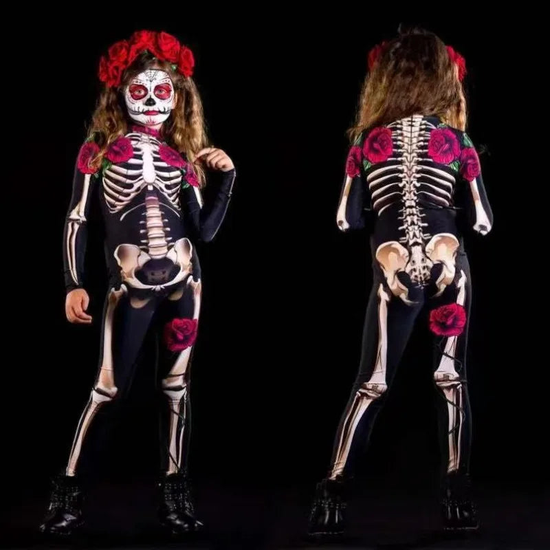 Disfraz catrina novia cadaver halloween mujer mono esqueleto con rosas - Vista 6