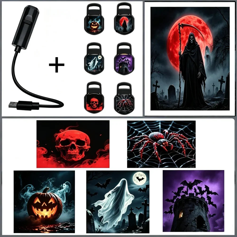 Proyector led usb sombras halloween calabaza fantasma calavera decoracion - Vista 2