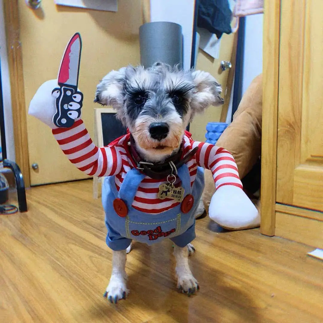 Disfraz halloween perro muneco asesino cuchillo espuma mascota divertido - Vista 3