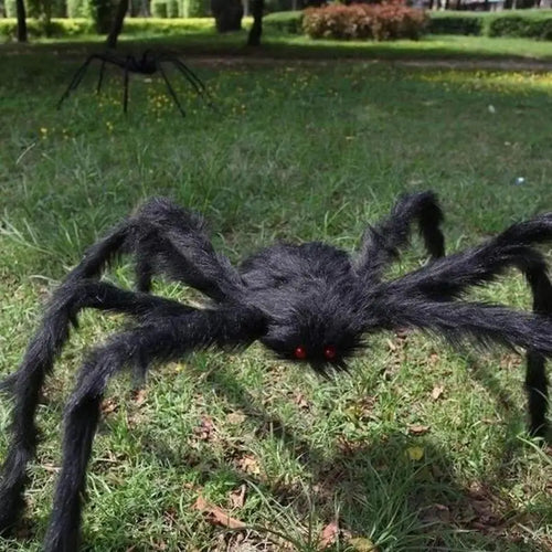 Arana gigante decoracion halloween peluda con ojos rojos y patas articuladas