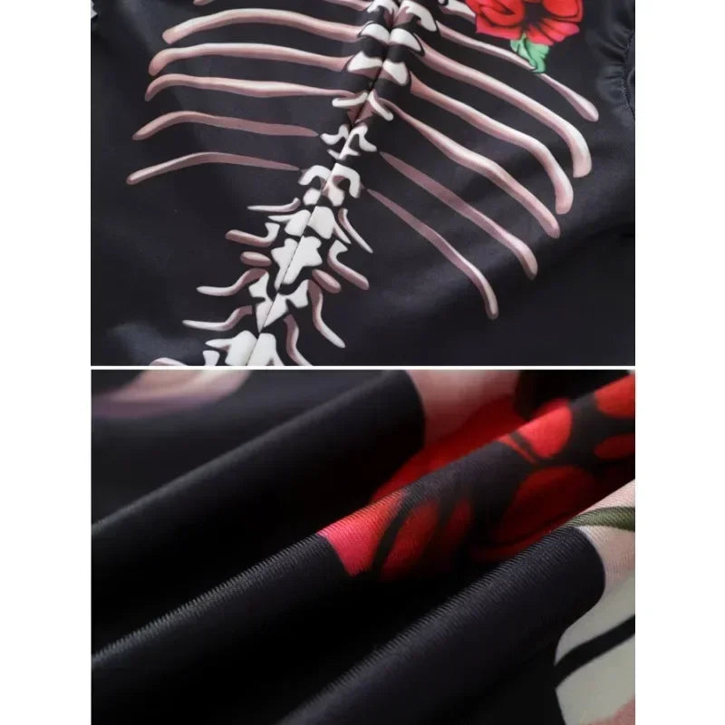 Disfraz catrina novia cadaver halloween mujer mono esqueleto con rosas - Vista 5