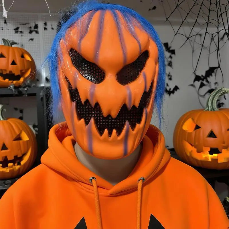 Mascara calabaza siniestra halloween demonio cuernos boca diabolica
