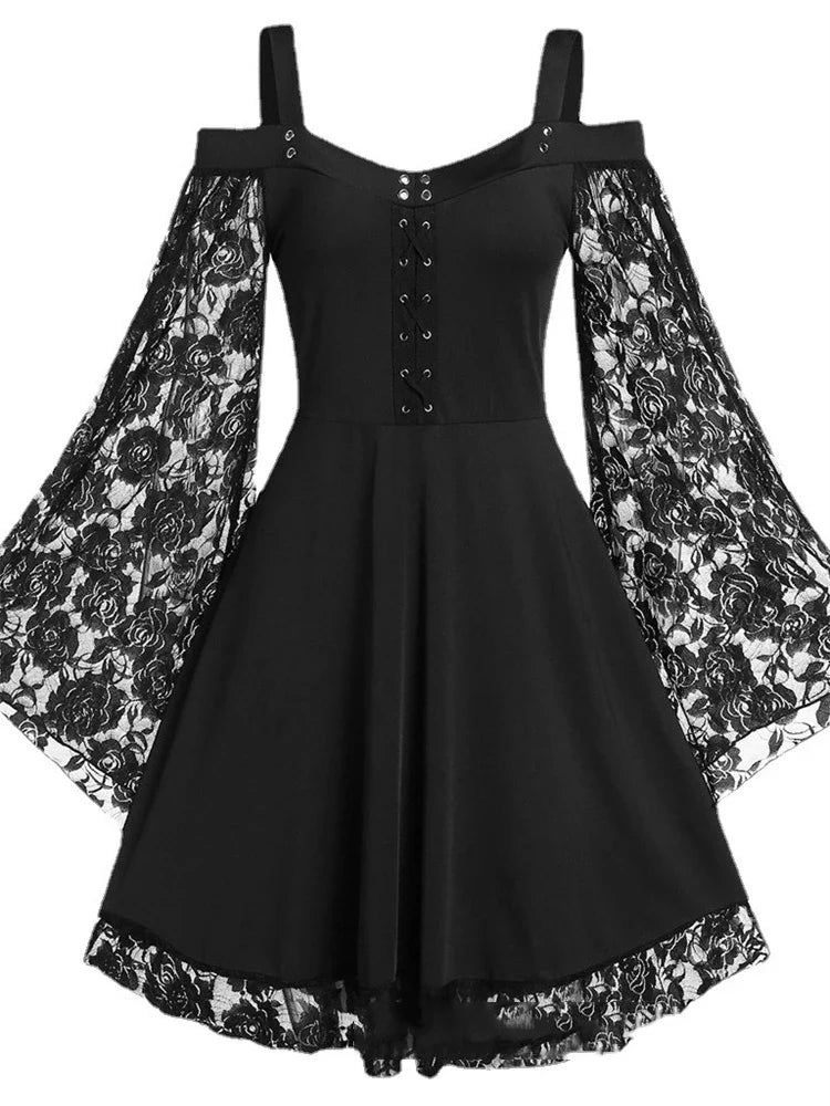 Vestido gotico victoriano halloween mujer encaje hombro descubierto