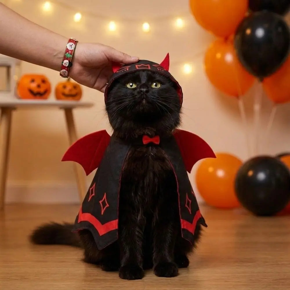 Disfraz vampiro mascotas halloween gato perro capa alas pajarita - Vista 4