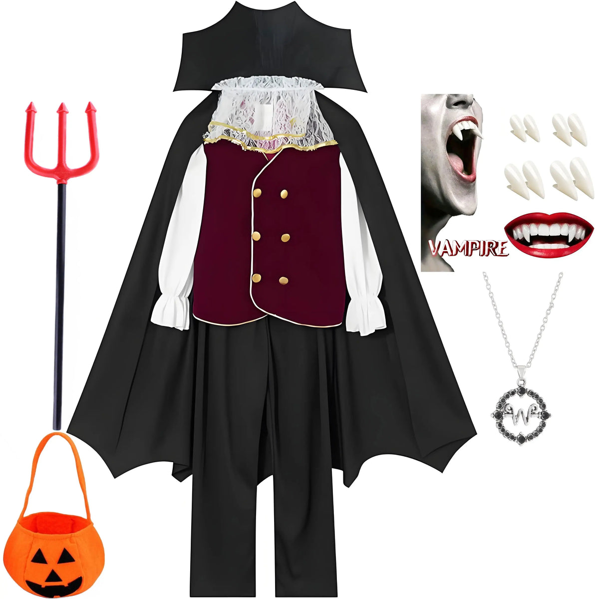 Disfraz vampiro conde nino halloween infantil con capa y chaleco