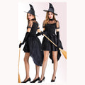 Disfraz de bruja halloween mujer con sombrero negro y guantes de telaraña