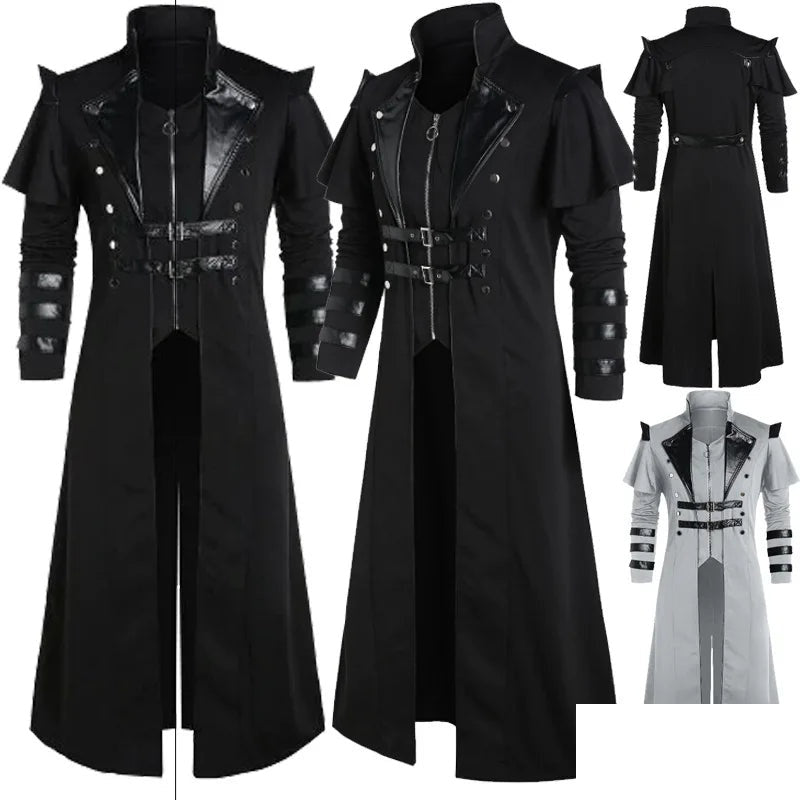 Gabardina steampunk gotica hombre halloween asesino medieval cuero