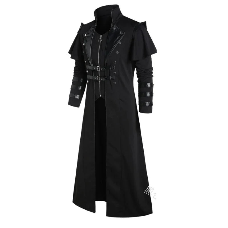 Gabardina steampunk gotica hombre halloween asesino medieval cuero - Vista 2